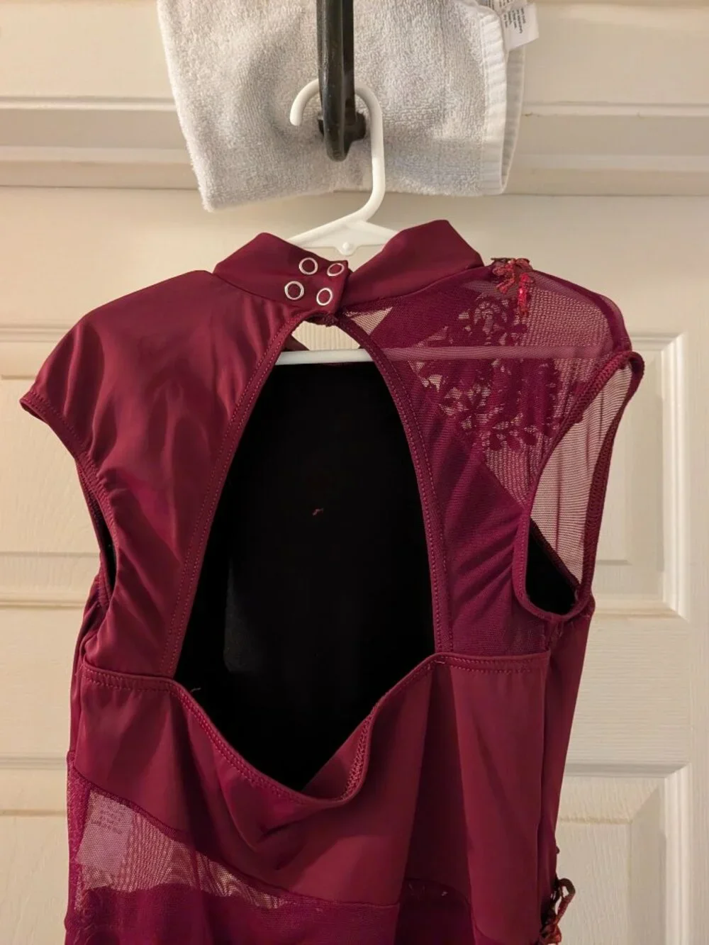 Weissman Burgundy Mesh Lace Floral Lyrical Dance Costume Unitard - Intermediate